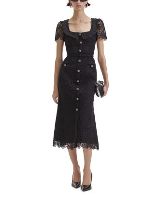 ◆関税込◆【Self-Portrait】Black Floral Lace Midi Dress Burgundy Floral Lace Midi Dress – self-portrait-US
