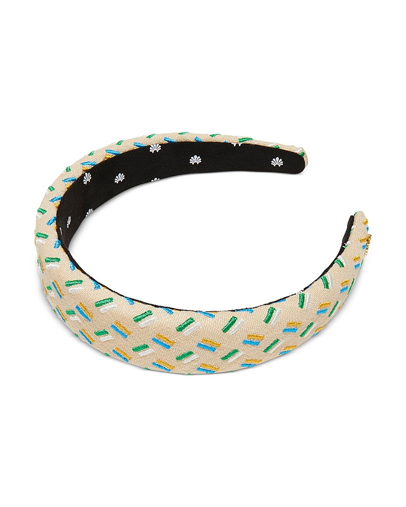 Lele Sadoughi Alice Embroidered Raffia Headband In Tan/multi