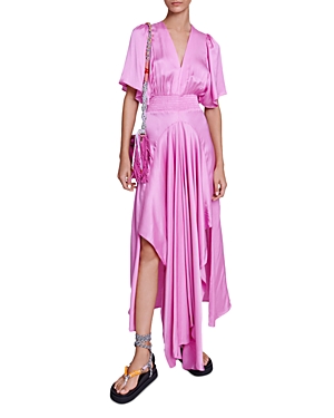 Shop Maje Rachelora Satin Maxi Dress In Pink