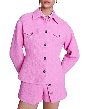 Shop Maje Valabar Tweed Jacket In Pink