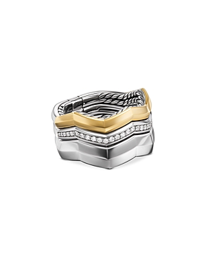 Stax Zig Zag Three Row Ring in Sterling Silver with 18K Yellow Gold and Diamonds, 11.7mm
