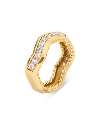 David Yurman - Stax Zig Zag Ring in 18K Yellow Gold with Diamonds, 5mm