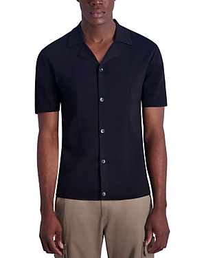 Shop Karl Lagerfeld Wavy Textured Knit Camp Shirt In Black