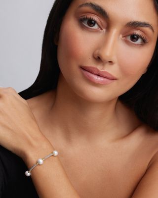 Sterling Silver & 18K Yellow Gold Luna Cultured Freshwater Pearl Station Bracelet