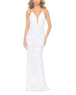 AQUA - Sequin Plunge Neck Mermaid Gown - Exclusive