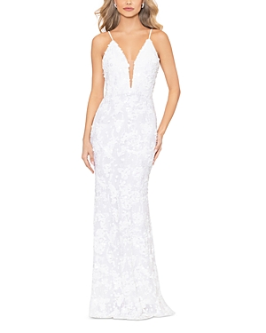 Aqua Sequin Plunge Neck Mermaid Gown - 100% Exclusive In White