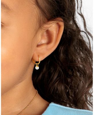 Girls' 14K Gold Pearl Drop Classic 11mm Huggie Hoop Earrings - Little Kid, Big Kid