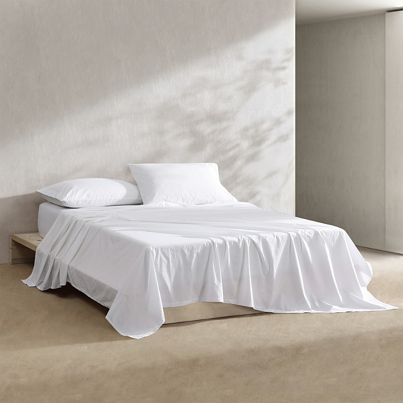 Calvin Klein Washed Percale 4 Piece Sheet Set, King In White