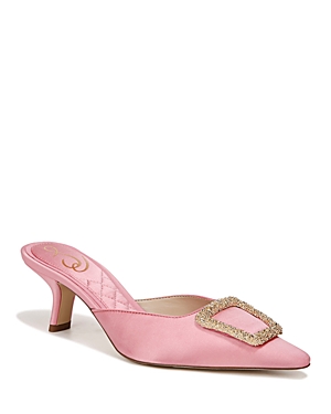 Shop Sam Edelman Women's Brit Pointed Toe Buckle Detail Open Back Kitten Heel Pumps In Pink Blossom