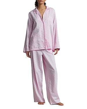 Shop Polo Ralph Lauren Long Sleeve Pajama Set In Prism Pink