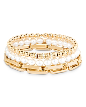 Shop Shashi Alexandria Imitation Pearl Stretch Bracelet In Gold/white