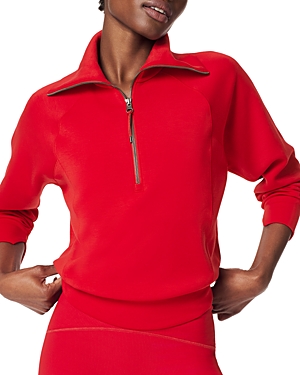 Shop Spanx Airessentials Half Zip Sweatshirt In  Red