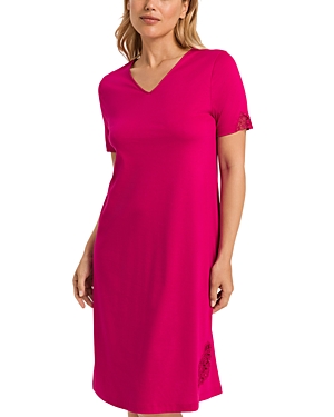Shop Hanro Michelle Cotton Short Sleeve Nightgown In Fuchsia