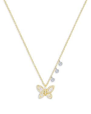 14K Yellow Gold Diamond Butterfly Necklace, 18