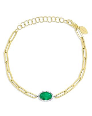 Meira T - 14K Yellow Gold & 14K White Gold Oval Emerald & Diamond Halo Chain Bracelet