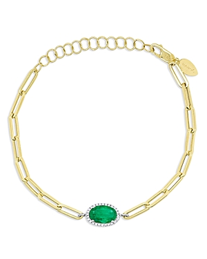 Meira T 14K Yellow Gold & 14K White Gold Oval Emerald & Diamond Halo Chain Bracelet