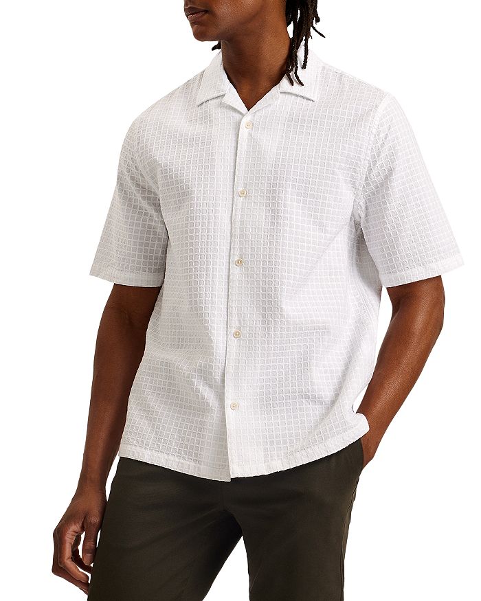 TED BAKER Size XS Bwenno Navy White Dots Cotton Blend One Pocket Short Sleeve Shirt