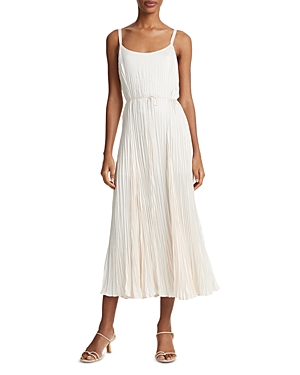 Vince Pleated Crushed Satin Midi Slip Dress In Chiffon