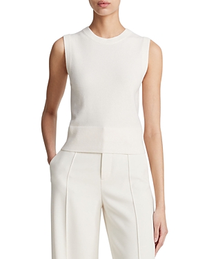 Shop Vince Sleeveless Crewneck Sweater In Off White