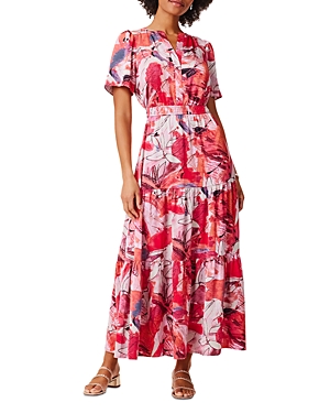 Nic + Zoe Scribble Bouquet Tiered Maxi Dress In Pink Multi