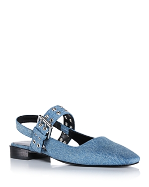 Rag & Bone Astra Denim Buckle Slingback Ballerina Flats In Denim