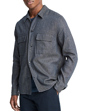 Shop Vince Regular Fit Linen Twill Shirt Jacket In Dark Indigo