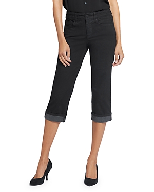 Shop Nydj Petite Marilyn Cuffed Cropped Straight Jeans In Black & Optic White