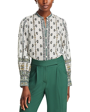 Shop Veronica Beard Thorp Printed Blouse In Ivory Multi