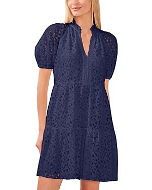 Shop Cece V Neck Baby Doll Lace Dress In Classic Navy