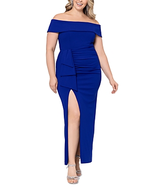 Xscape Plus Size Off-the-shoulder Gown In Marine