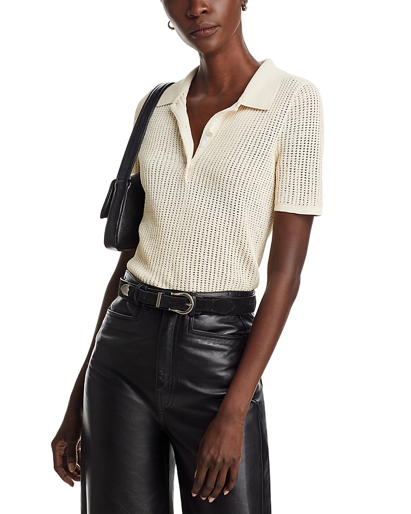 Rag & Bone Viola Open-knit Polo Top In Turtledove