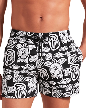 Vilebrequin Stretch Polyester Swimming Shorts With Tahiti Turtles Pattern In Black
