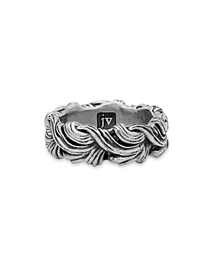 John Varvatos Sterling Silver Gothic Textured Wide Band Ring In Metallic