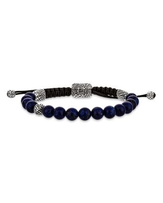John Varvatos - Sterling Silver Snakeskin Lapis Lazuli Beaded Adjustable Bracelet
