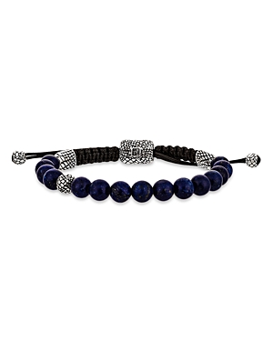 John Varvatos Sterling Silver Snakeskin Lapis Lazuli Beaded Adjustable Bracelet In Black