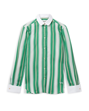 Shop Wales Bonner Cadence Striped Shirt In Green/ivory