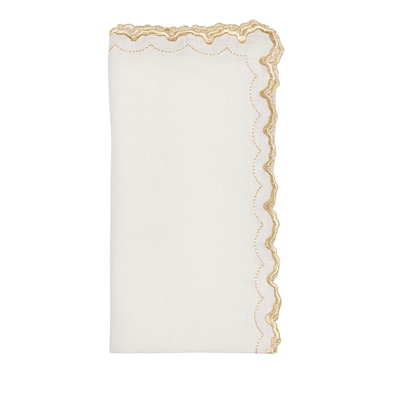 Kim Seybert Arches Embroidered Linen Napkin In White/gold