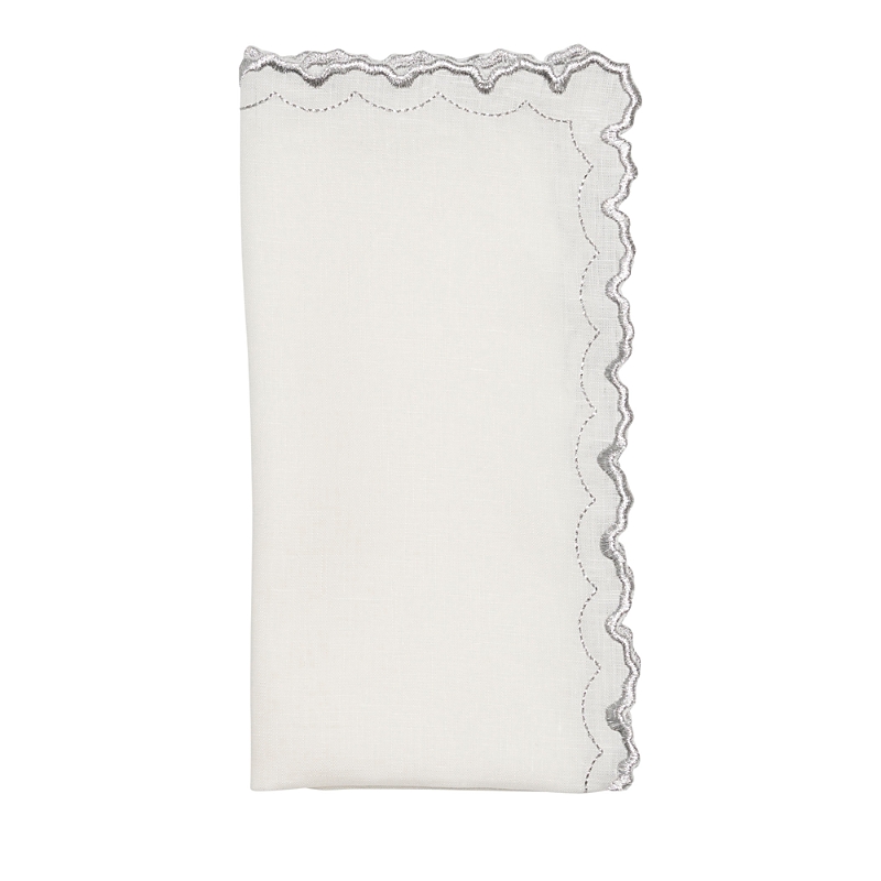 Kim Seybert Arches Embroidered Linen Napkin In White/silver