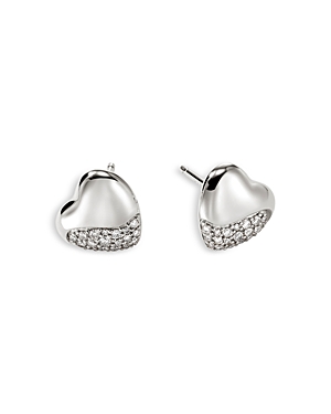 Silver Pebble Diamond Heart Stud Earrings