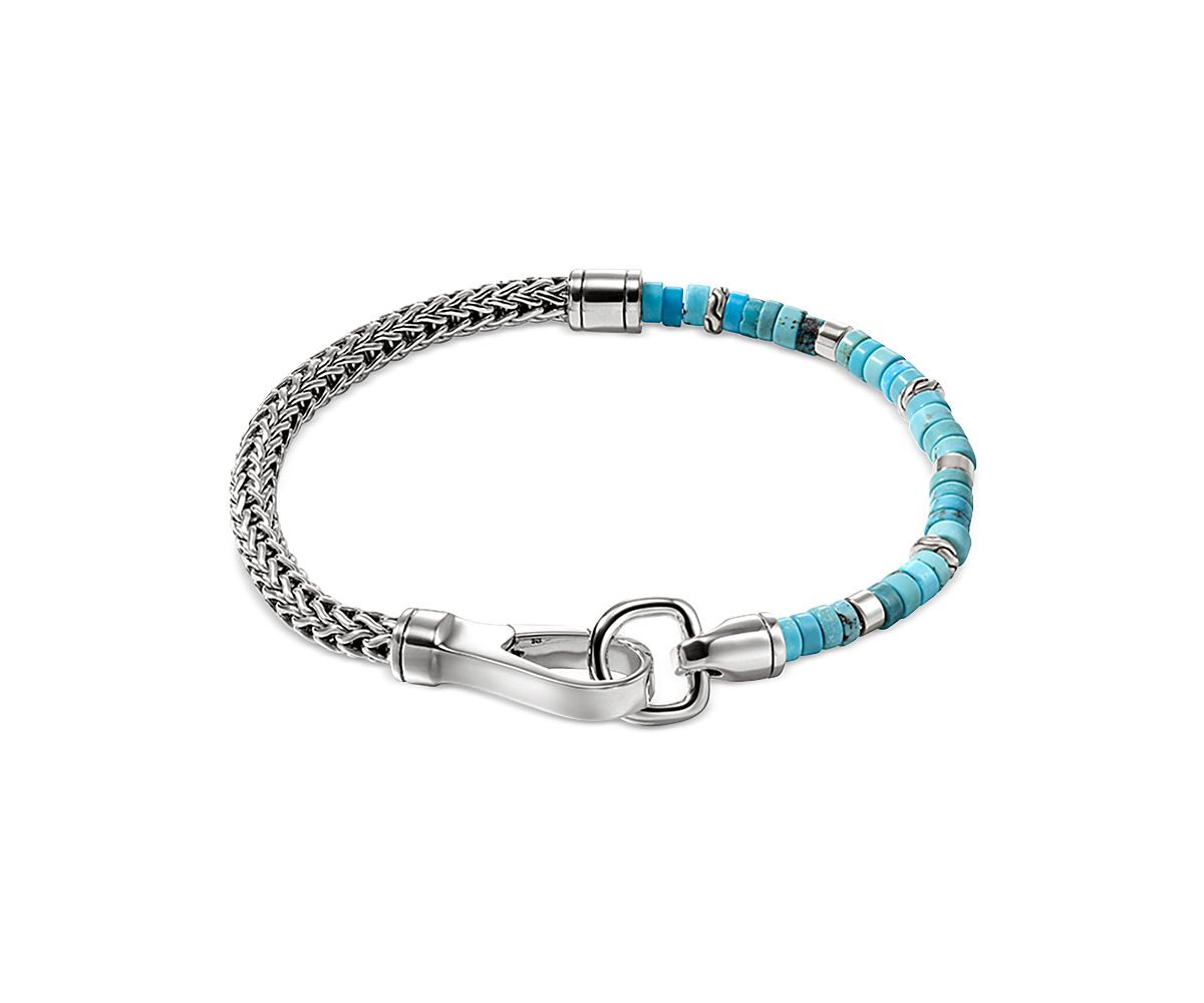 John Hardy Sterling Silver Heishi Treated Turquoise Beaded Flex Bracelet