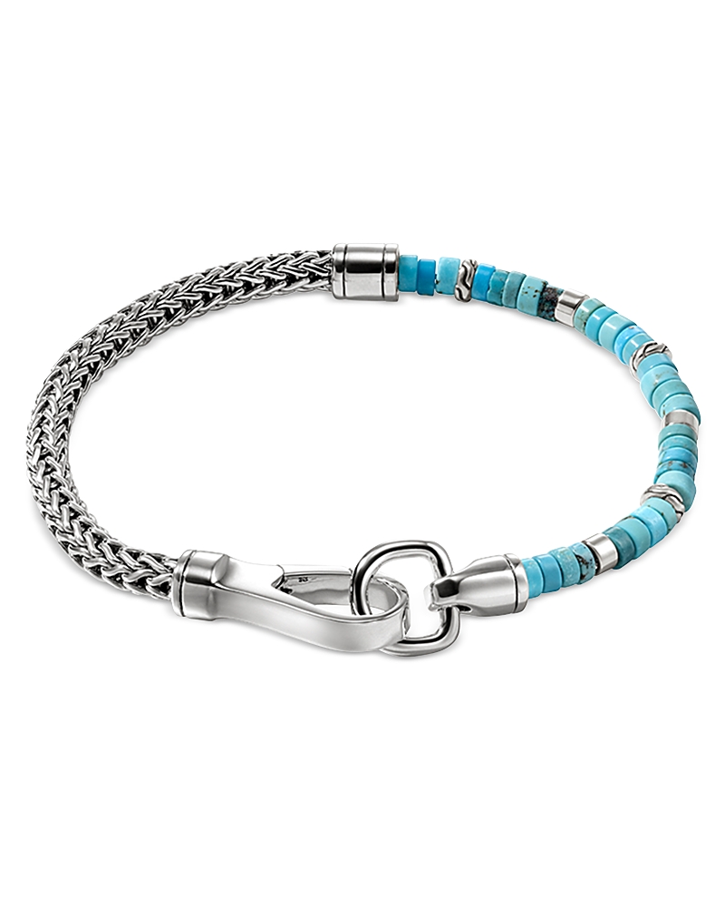 John Hardy Sterling Silver Heishi Treated Turquoise Beaded Flex Bracelet