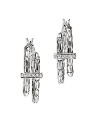 Sterling Silver Diamond Spear Small Hoop Earrings