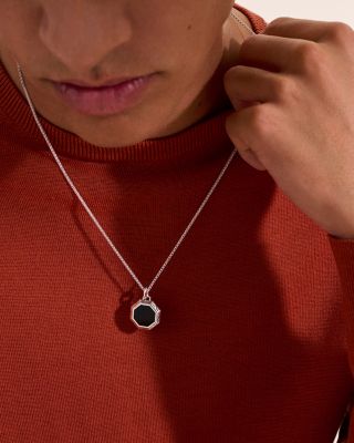Men's Sterling Silver Onyx Pendant Necklace, 22"