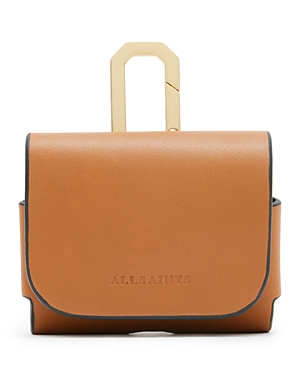 Shop Allsaints Leather Airpods Case In Desert Tan