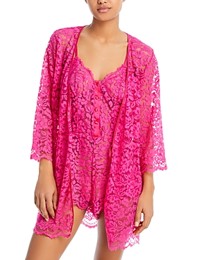 Shop Cosabella Magnolia Lace Robe In Flori Pink