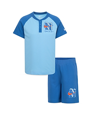 Shop Nike Boys' Sportswear Next Gen Henley Tee & Shorts Set - Little Kid In Star Blue