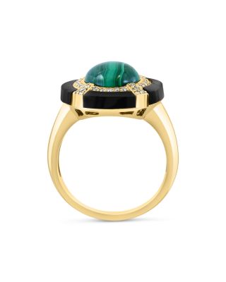 Malachite, Onyx and Diamond Ring in 14K Yellow Gold