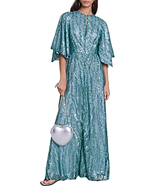 Shop Maje Rilousa Sequined Maxi Dress In Green