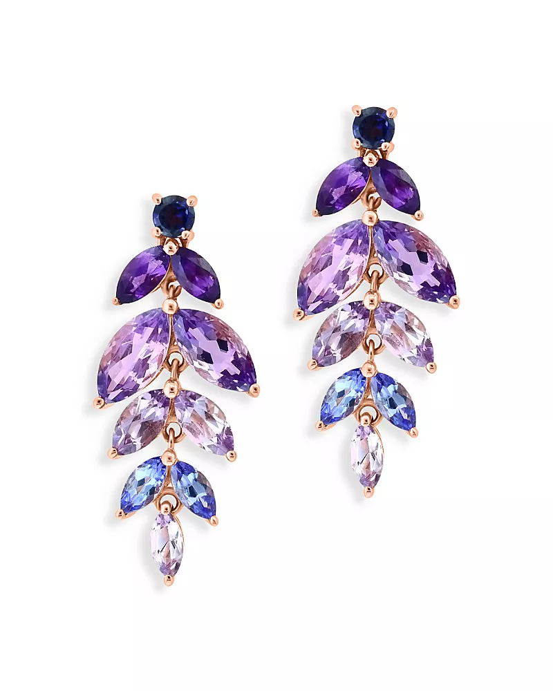 Bloomingdale's Fine Collection Multi Gemstone Leaf Drop Earrings in 14K Rose Gold