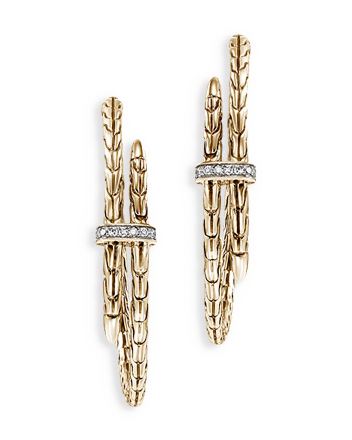 14K Yellow Gold Spear Diamond Coil Hoop Earrings